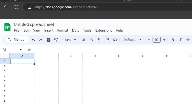 Google Sheets default window