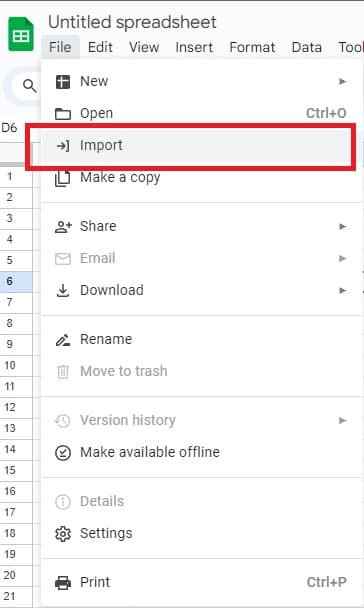 Google Sheets default window