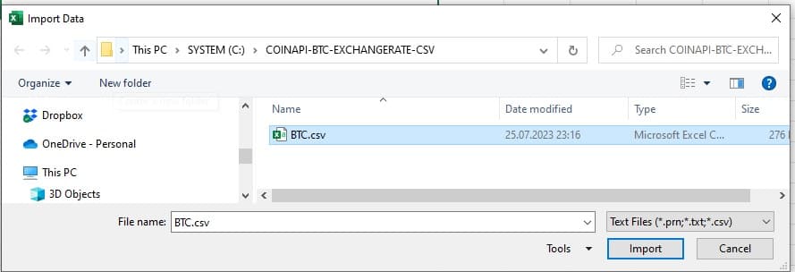 Import from Text/CSV in Excel