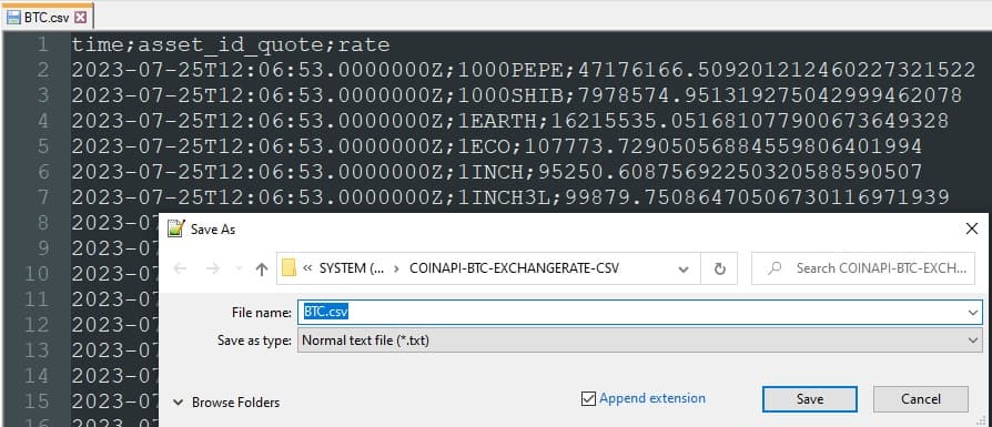 BTC exchange rates copied over notepad